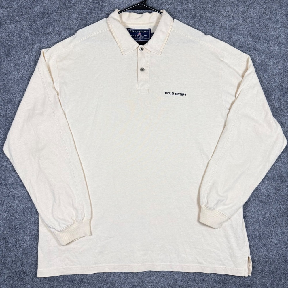 Polo Sport Ralph Lauren Long Sleeve Polo Shirt Mens XXL Ivory Cotton Solid